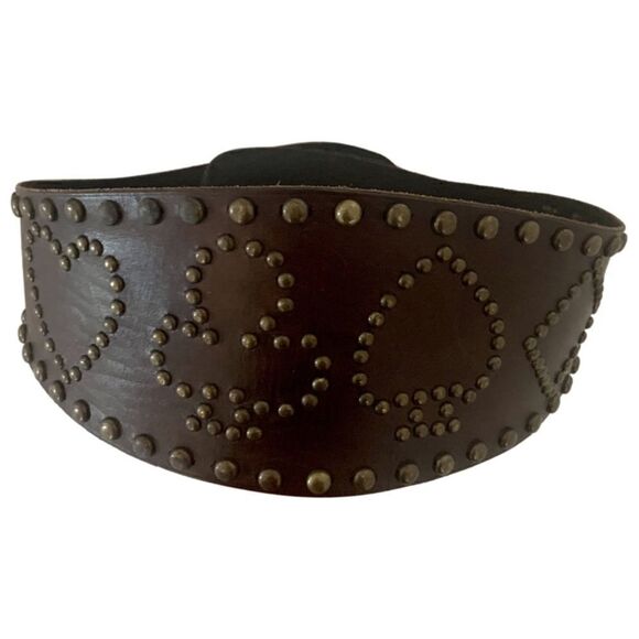 RRL * Distressed Brown Vachetta Leather Playing Card Brass Stud Kidney Belt - Picture 14 of 16